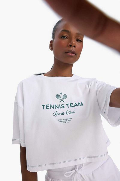 DeFacto Fit Oversize Wide Fit Crew Neck εμπριμέ αθλητικό κοντομάνικο μπλουζάκι E3597ax25sm