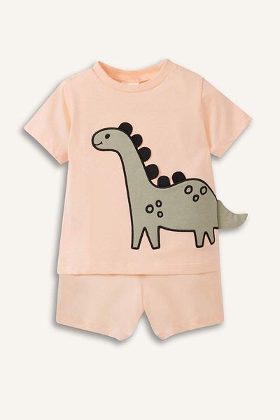 DeFacto Baby Boys 2Pcs Pajamas Sets Short Sleeve Combed Cotton T-Shirt with Elastic Waist Shorts E4778A525Sm
