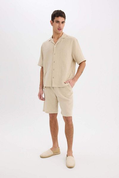DeFacto 100% βαμβακερό Relax Fit Muslin Basic Plain βερμούδα σορτς με τσέπες C7589ax25sm