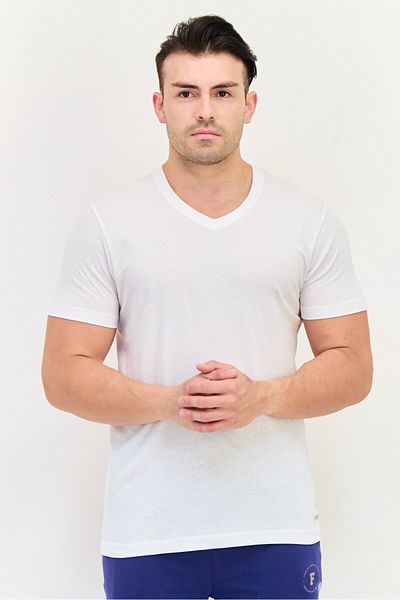 Sergio Tacchini Men 2 Piece V Neck Short Sleeve Undershirt, White