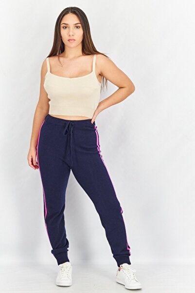 Aqua Women Stretch Knitted Drawstring Pants, Navy And Pink
