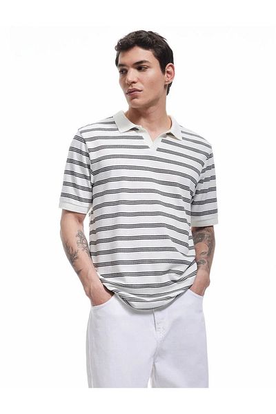 Koton Short Sleeve Cotton Blend Regular Fit Black - White Men's T-Shirt 5Sam10007Mk