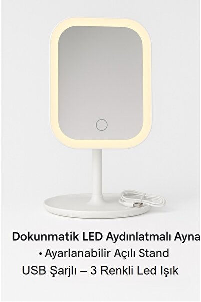 TARIK HOME 3 Renk Dokunmatik Led'li Taşınabilir Şarjlı Işıklı Standlı Makyaj ...