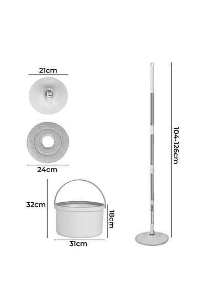 PAA-home PAA-home Round Mop Set with 2-Tub Bucket, Flexible Head, 360° Self-Cleaning with Scraper