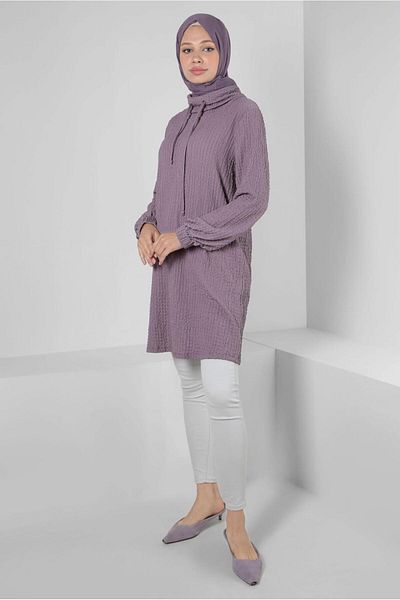 Alvina LAPEL BINDING DETAILED CUFFS ELASTIC TUNIC 43931