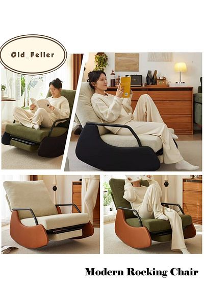 Old_Feller Modern rocking chair with footrest, side pockets & adjustable high back. For balcony, living room