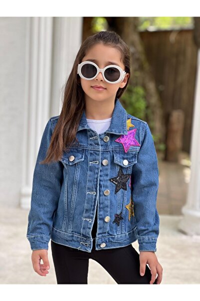 BERFONZO KIDS Jachetă de blugi pentru fete Detaliu de broderie pe spate Jachetă de blugi
