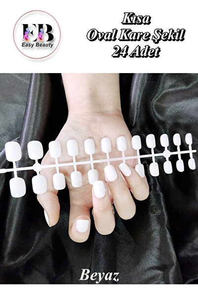 Easy Beauty 24 Adet Renkli Kısa Takma Tırnak Oval-kare 3 Alana Yapıştırıcı 6 ...