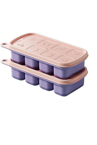 Generic Silicone Ice Cube Trays 2 Pack, Ice Cube Molds with Lid, Cartoon fruit shapes on the bottom, Food G