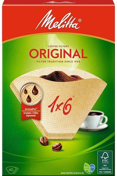 Generic Melitta, 40 Coffee Filters, Size 1x6, for Filter Coffee Makers, Original, Brown, 40 Filters