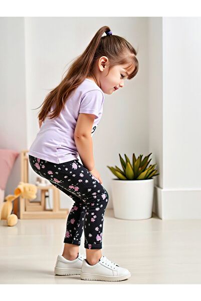 Take Two By Styli Kids 2pcs Graphic Print Short Sleeve T-Shirt and Flora Print Leggings