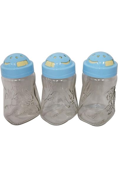 Generic Sarina Set Of Spices Can 3 Pieces 370 Ml, Blue,Glass