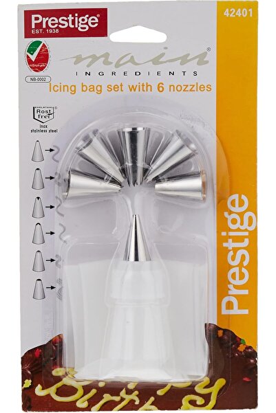 Prestige Icing Bag Set with 6 Stainless Steel Nozzles – Silver | Reusable Dec...