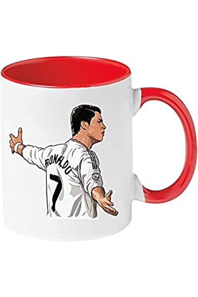 Be Care MEC Cristiano Ronaldo Coffee Mug with Red Handle, 11 Oz, Ceramic
