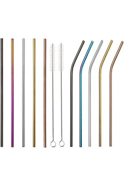 Generic SHOWAY 12pcs /Set Stainless Steel Straws Reusable 2 Cleaning Brush ，Metal Straw for Smoothie, Milks