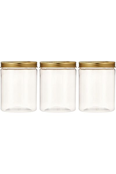 Generic Alsaqer Round Spice Plastic Jar with Gold Lid 3-Pieces Set, 500 ml Capacity