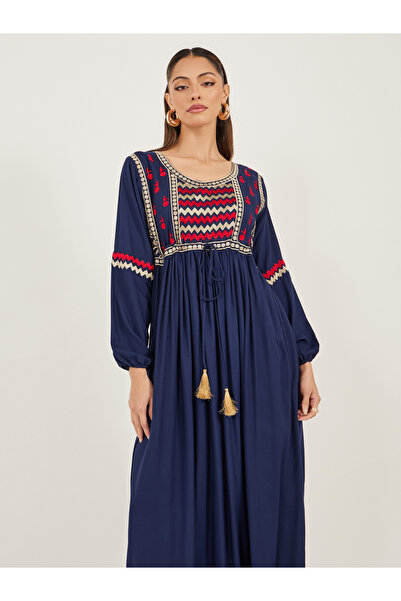 Maxim Creation By Styli Women Navy Blue Maxi Embroidered Jalabiya