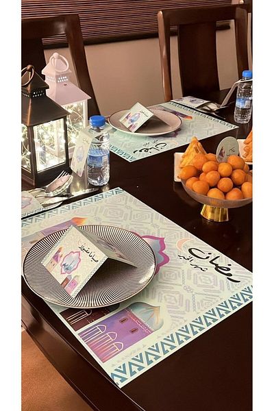 Generic 24-Piece Ramadan Table Decoration Set – Includes Placemats, Water Bottle Wrappers, Cutlery Holders,