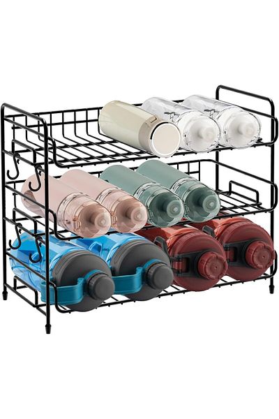 Generic Water Bottle Rack, 3 Tier Stackable Metal Water Bottle Holder Organizer for Wine Can Cup, Freestand
