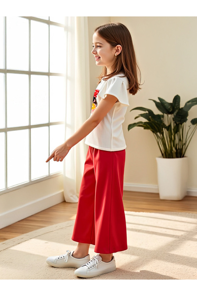 Take Two By Styli Kids 2pcs Kids T-Shirt and Red Wide Leg Pants Set