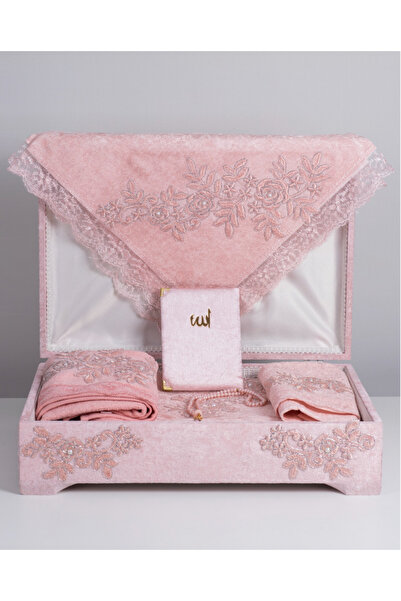 ceyizimdekor مجموعة سجادة صلاة مخملية من الجبر الفرنسي مع صندوق