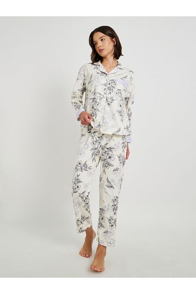 Styli Floral Print Buttoned Shirt and Pyjama Set