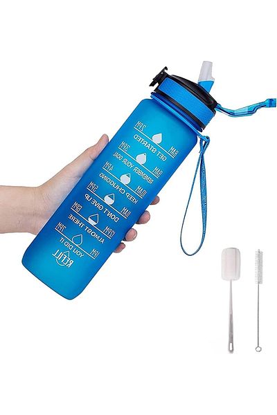 Generic KASTWAVE Leak-Proof Drinking Water Bottle, With Time Stamp, Straw And Cleaning Brush, BPA-Free, Reu