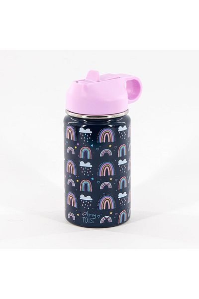 Generic Tot n Tales Rainbow Theme Insulated Steel Leakproof Water Bottle with Straw for Kids, 350 ml Capaci
