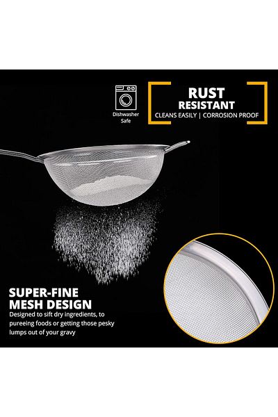 Generic Jojeys Sieves and Strainers Set - Metal Sieve Stainless Steel, Fine Mesh Strainer | Pack of 3 Kitch