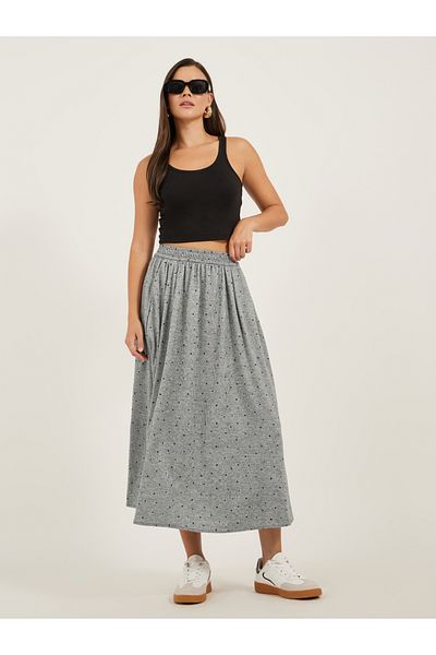 Styli Polka Dot Flared Midi Skirt