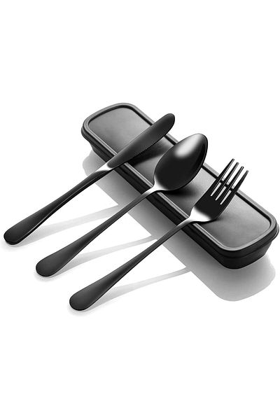 Generic SWIUKPHE Portable Utensils Set with Case 4 pcs, Stainless Steel Reusable Silverware for Lunch Campi