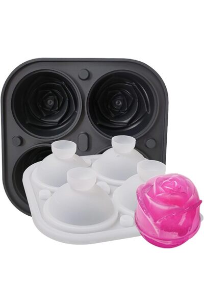 Generic Ice Cube Tray, Rose Ice Mold Maker, 4 Cavity Silicone Ice Ball Mold, ...
