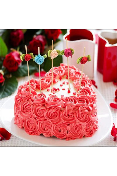 Generic Elegant Pink Rose Cocktail Picks, 4.7" Bamboo Skewers for Appetizers, Bridal & Valentine's Events,