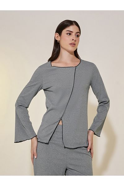 Styli Knitted Long Sleeve T-shirt & Straight Pajama Set