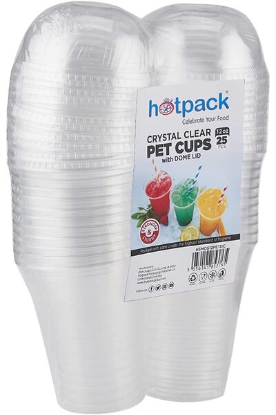 Hotpack Clear Pet Cup 12 ounce + Dome LID 25 Pieces
