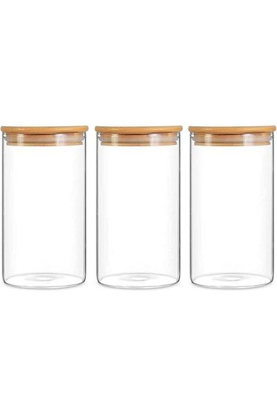 Generic 3-piece set Glass Food Containers with Bamboo Wooden Lids for Flour and Sugar, Pasta, Cookies, Nuts