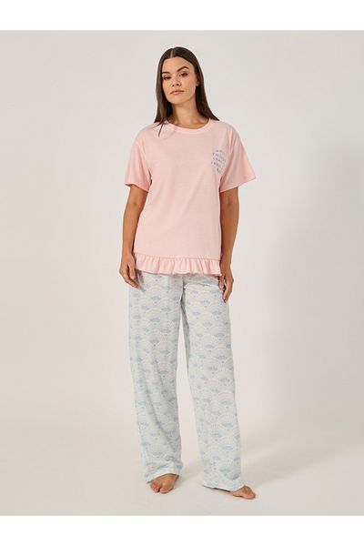 Styli Printed Pajama Set with Round Neck T-Shirt