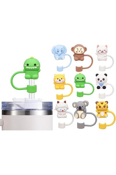Generic ALMEKAQUZ 9Pcs Straw Cover Cap for Stanley Cup Cute Silicone Straw Lids, Reusable Dust-Proof Straw