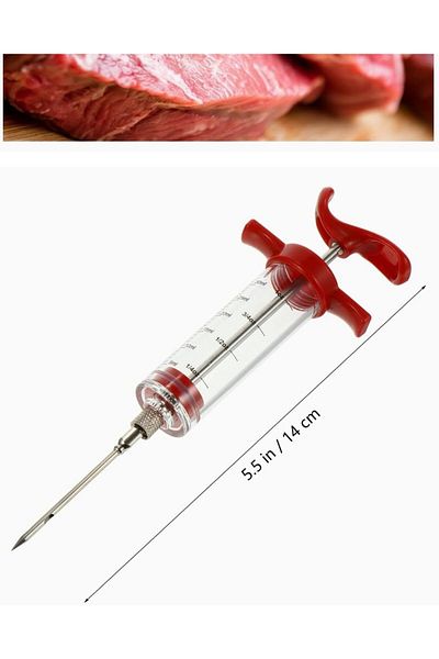 Generic 1 Set Meat Injector Seasoning Injector Injector Tool with 2 Needles and Cleaning Brush Seasoning In