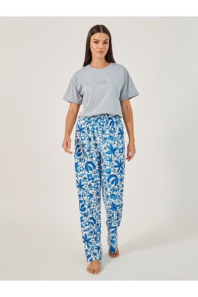 Styli Floral Printed Pajama Set with Round Neck T-Shirt
