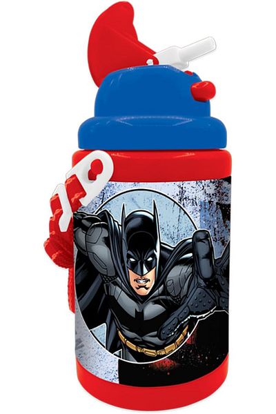 Generic Justiceleague Justice League Plastic Water Bottle with Straw and Strap for Kids, 450 ml Capacity