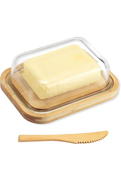 Generic ABIN Glass Butter Dish With Lid ,Keeps Butter Soft - For Countertop And Refrigerator Door Shelf - B