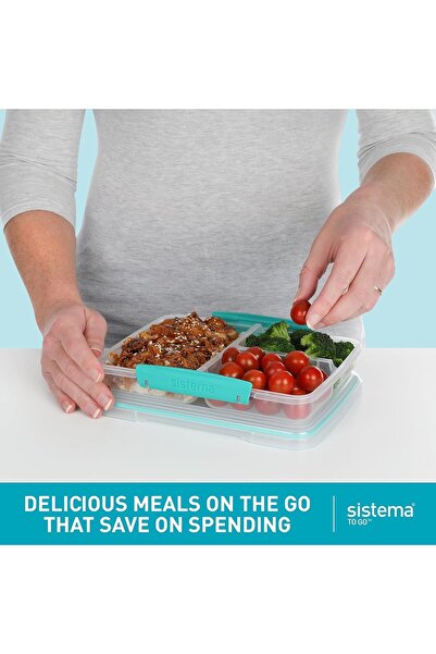 Sistema To Go Multi-Compartment Food Container - Transparent with Colored Lock, 820 ml