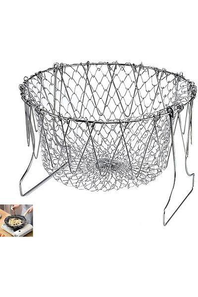 Generic Joyzzz Fry Basket Strainer, Stainless Steel Foldable and Extendable, Multi Purpose Kitchen Tool for