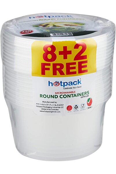 Hotpack حاوية طعام آمنة للاستخدام في الميكروويف مع غطاء سعة 450 مل (8 + 2 مجا...