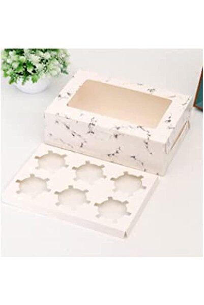 Red Dot Gift Cupcake Boxes, Made of Kraft Paper, Set of 12 Pieces, 6 Cavities