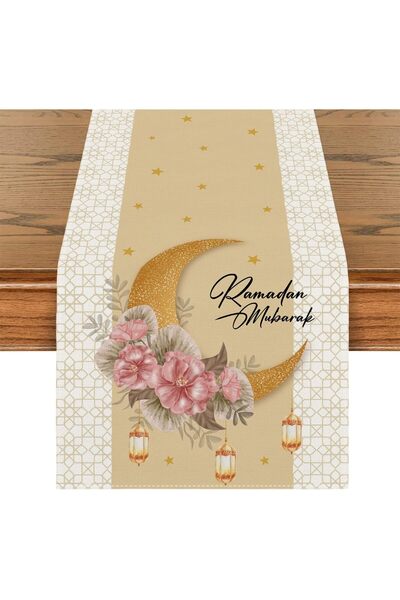 Generic مفرش طاولة رمضان مبارك، زينة رمضان مبارك، لافتة حديقة بتصميم القمر ال...
