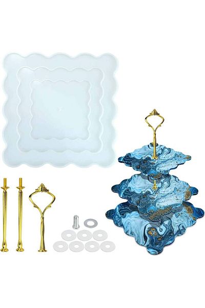 Generic ELECDON 3 Layer Fruit Tray Epoxy Resin mould, DIY Cake Snack Stand Irregular Silicon Casting Mould,