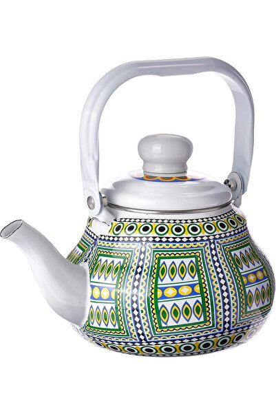 Generic إبريق مطلي بالمينا من ألمريما، أبيض/أخضر، سعة 1.85 لتر