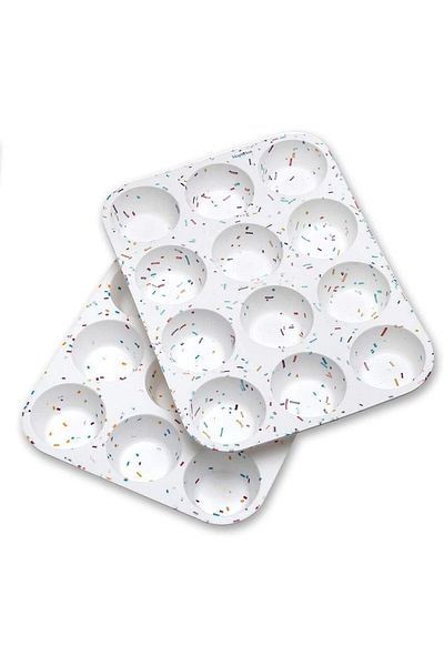 Generic MN 12 Holes Rectangle Silicone Mold for Cupcake and Muffin Making White with Christmas Ribbon Decor